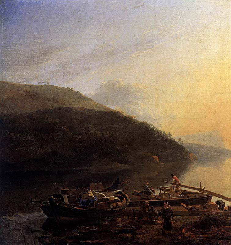 River Scene with Loaded Barges 